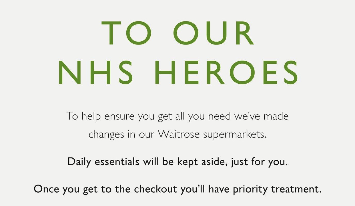 Waitrose makes changes instore for NHS staff So Counties